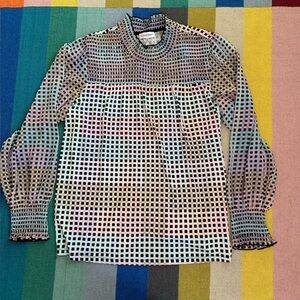 Calvin Klein Pastel Checkered Top Rainbow Sheer Lon Sleeves Colorful